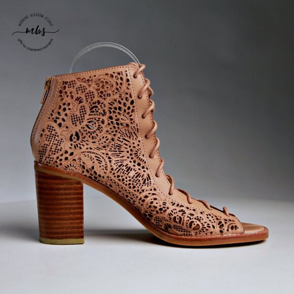 Jeffrey Campbell Cors Cut Out Zip Up Open Toe Heeled Sandals Tan Women Size 7 - Picture 9 of 15